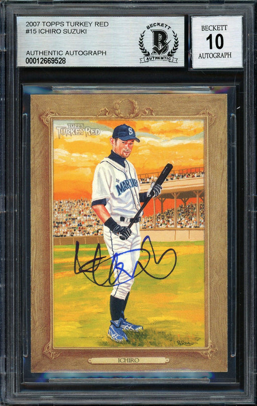 Ichiro Suzuki Autographed 2007 Topps Turkey Red Card #15 Seattle Mariners Auto Grade 10 Beckett BAS Stock #189846 - RSA