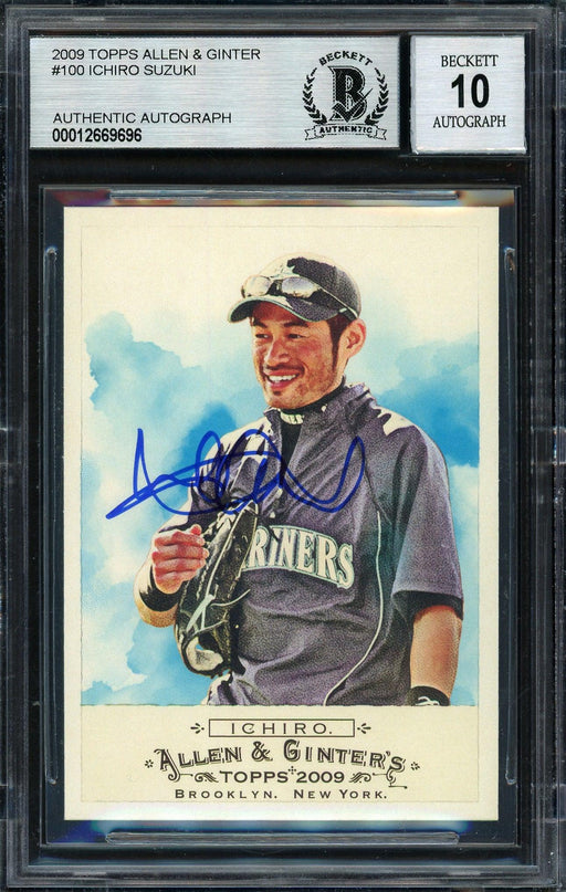 Ichiro Suzuki Autographed 2009 Topps Allen & Ginter Card #100 Seattle Mariners Auto Grade 10 Beckett BAS Stock #189869 - RSA