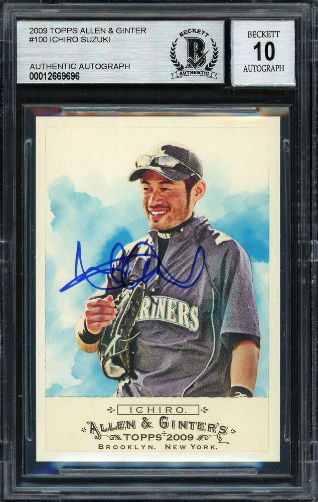 Ichiro Suzuki Autographed 2009 Topps Allen & Ginter Card #100 Seattle Mariners Auto Grade 10 Beckett BAS Stock #189869 - RSA