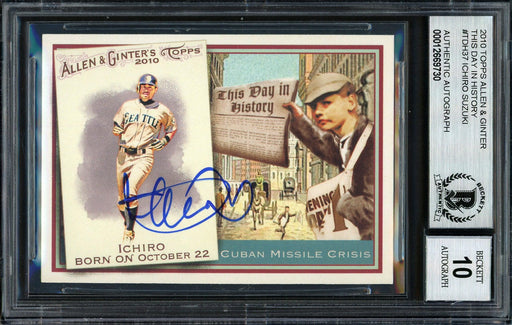 Ichiro Suzuki Autographed 2010 Topps Allen & Ginter This Day In History Card #TDH37 Seattle Mariners Auto Grade 10 Beckett BAS Stock #189881 - RSA