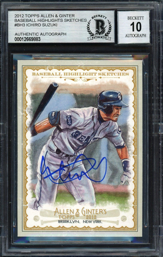 Ichiro Suzuki Autographed 2012 Topps Allen & Ginter Highlight Sketches Card #BH-3 Seattle Mariners Auto Grade 10 Beckett BAS #12669883 - RSA