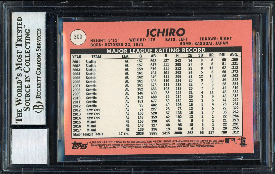 Ichiro Suzuki Autographed 2018 Topps Heritage Card #300 Miami Marlins Auto Grade 10 Beckett BAS Stock #189957 - RSA