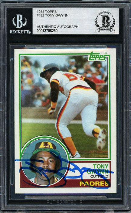 Tony Gwynn Autographed 1983 Topps Rookie Card #482 San Diego Padres Vintage Signature Beckett BAS #13786250 - RSA