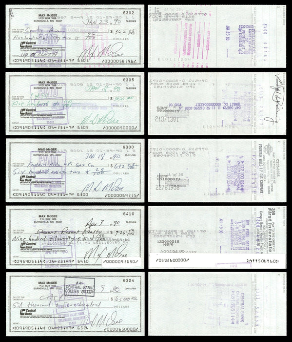 Max McGee Autographed 2.75x6 Check Green Bay Packers Lot of 20 SKU #174044 - RSA