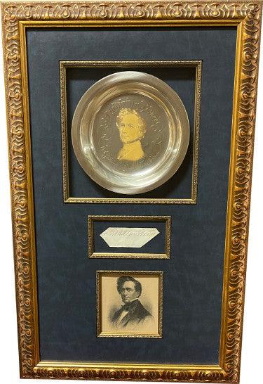 Franklin Pierce POTUS 14th President Vintage Ink cut signature/Engraved Photo/Sterling Silver Plate Gold –11x27 Shadow Box - RSA