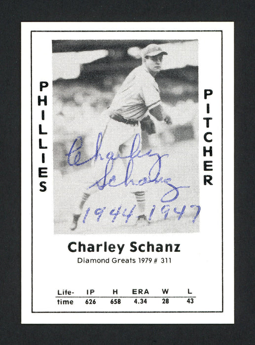 Charley Schanz Autographed 1979 Diamond Greats Card #311 Philadelphia Phillies SKU #165663 - RSA
