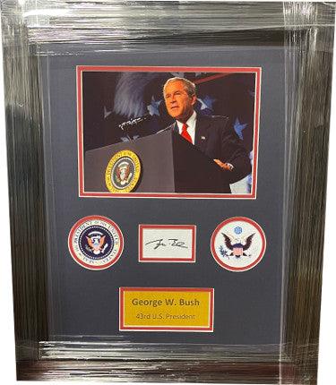 President George W. Bush signed Bookplate Cut Signature Custom Framing w/ 7.5x10.5 Photo/Presidential Seals- Beckett Review (20x - RSA