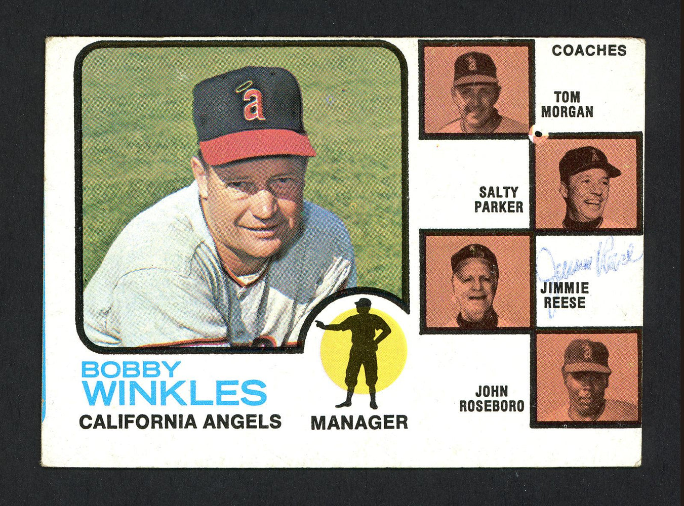 Jimmie Reese Autographed 1973 Topps Card #421 California Angels Coach SKU #164117 - RSA
