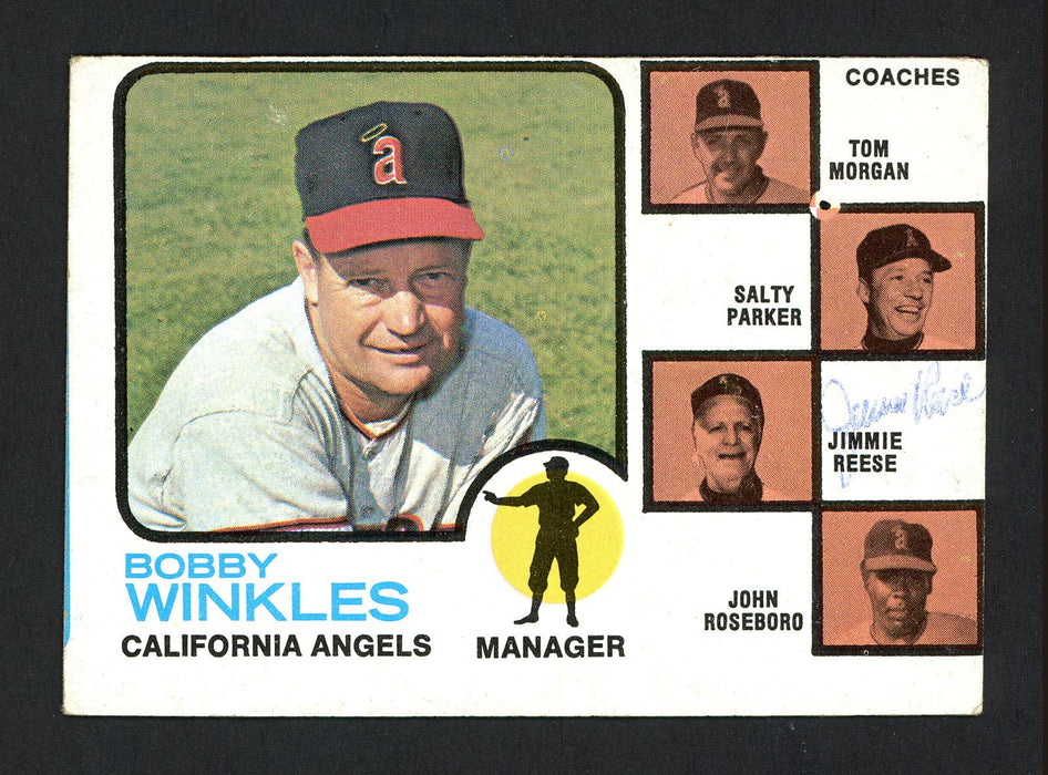 Jimmie Reese Autographed 1973 Topps Card #421 California Angels Coach SKU #164117 - RSA