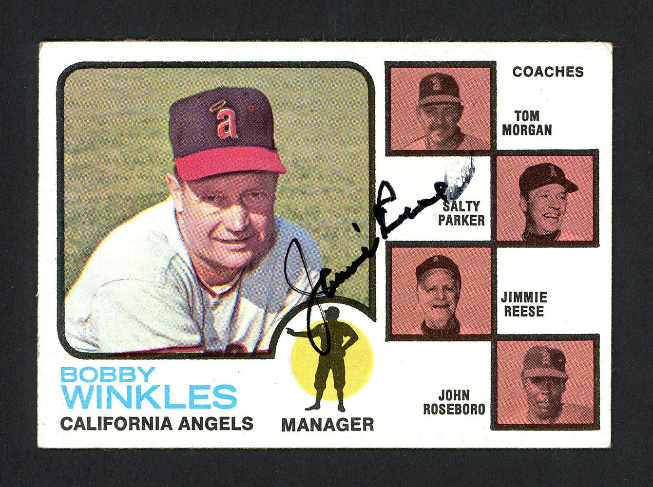 Jimmie Reese Autographed 1973 Topps Card #421 California Angels Coach SKU #164118 - RSA