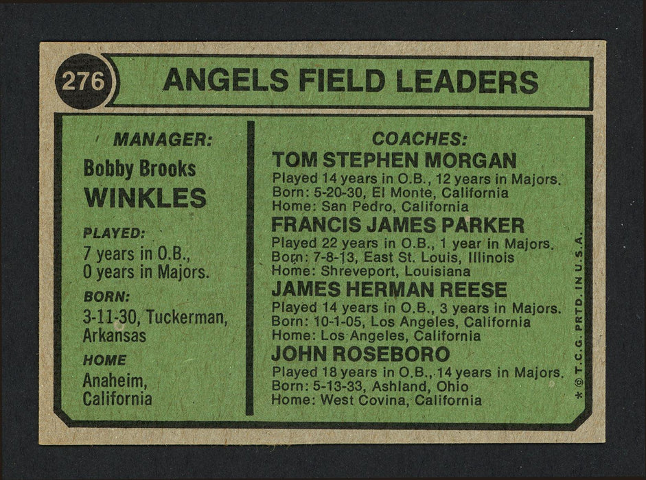 Jimmie Reese Autographed 1974 Topps Card #276 California Angels Coach SKU #164121 - RSA