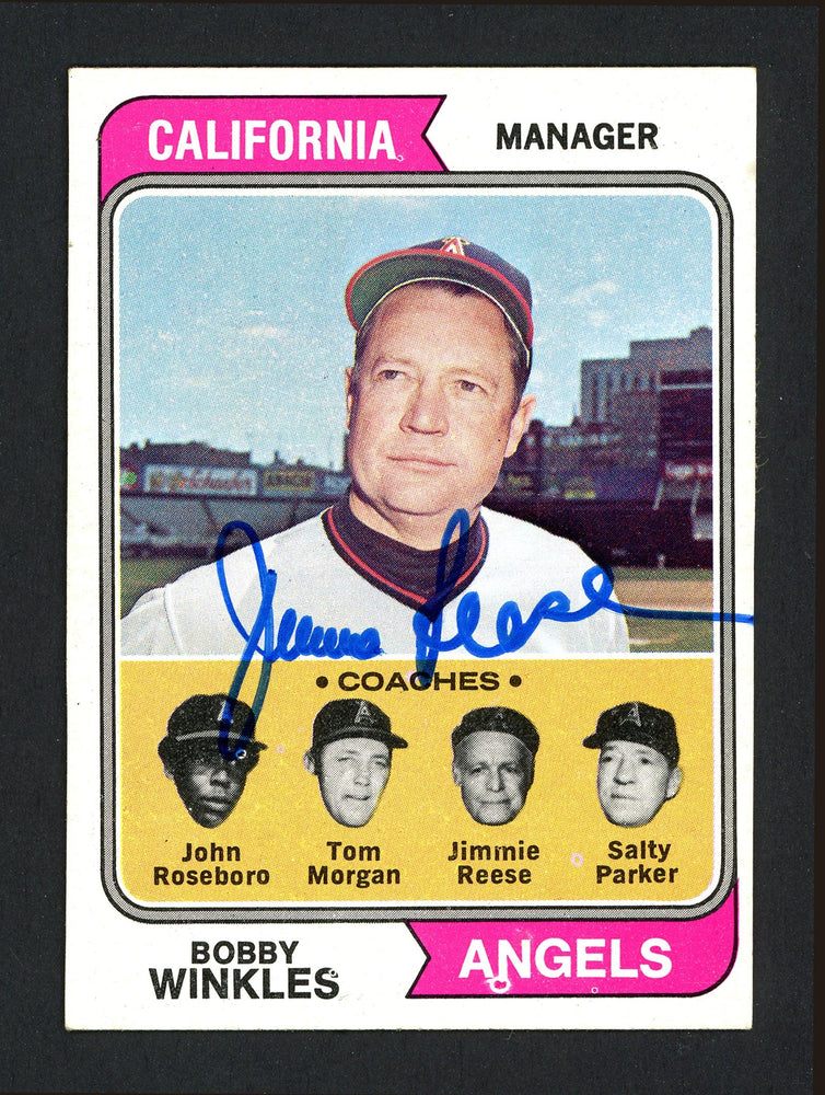 Jimmie Reese Autographed 1974 Topps Card #276 California Angels Coach SKU #164121 - RSA