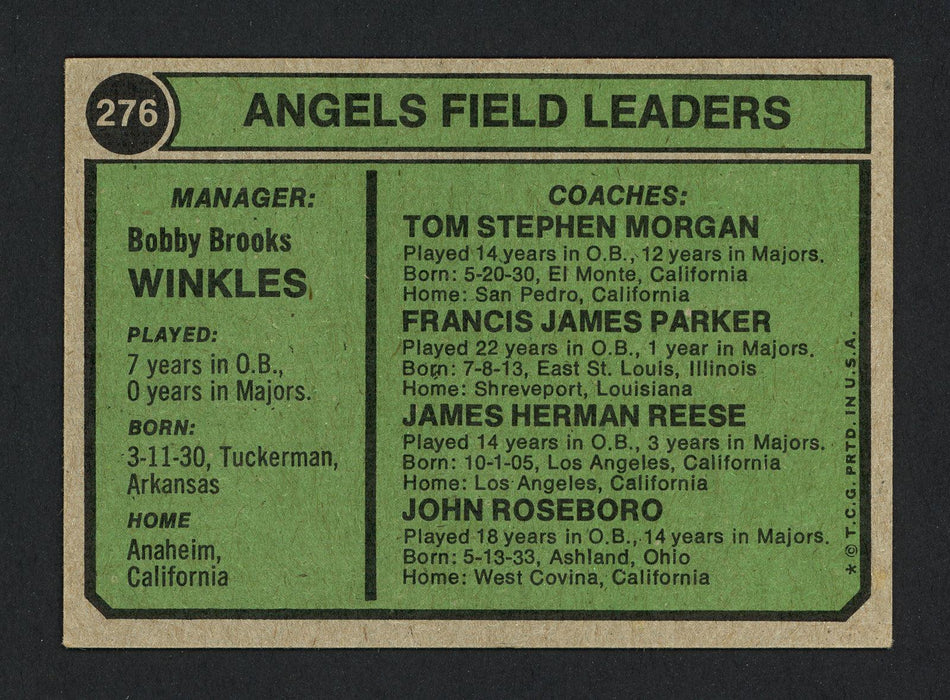 Jimmie Reese Autographed 1974 Topps Card #276 California Angels Coach SKU #164123 - RSA