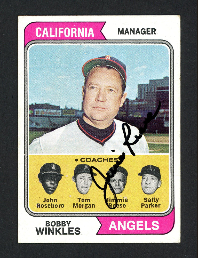 Jimmie Reese Autographed 1974 Topps Card #276 California Angels Coach SKU #164123 - RSA