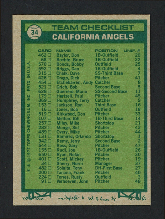 Jimmie Reese Autographed 1977 Topps Card #34 California Angels Coach SKU #164124 - RSA