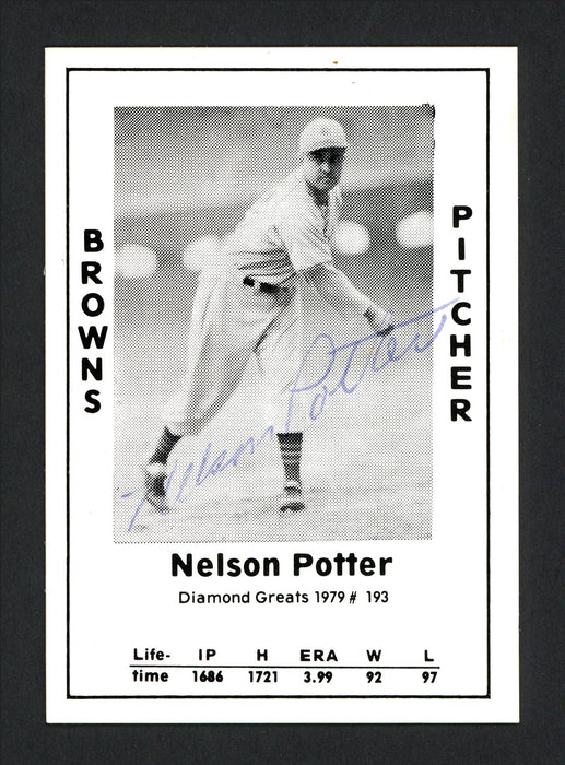Nelson Potter Autographed 1979 Diamond Greats Card #193 St. Louis Browns SKU #165689 - RSA