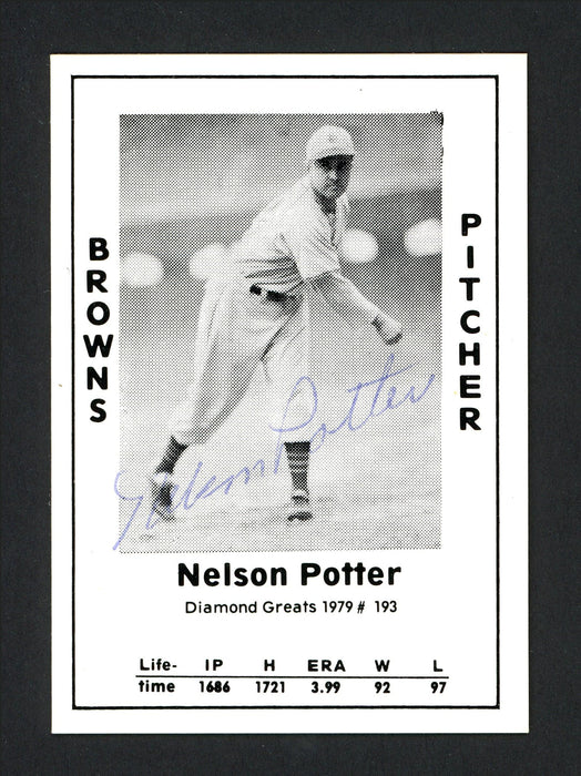 Nelson Potter Autographed 1979 Diamond Greats Card #193 St. Louis Browns SKU #165690 - RSA