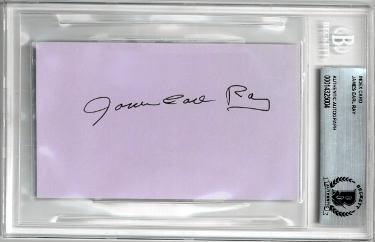 James Earl Ray signed 3x5 Index Card- Beckett/BAS Encapsulated (Assassination of Martin Luther King Jr) - RSA