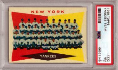 1960 Topps New York Yankees Team Checklist Baseball Card #332- PSA Graded 7 NM - RSA