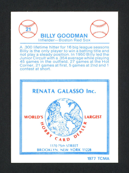 Billy Goodman Autographed 1977 Renata Galasso TCMA Card #21 Boston Red Sox SKU #165723 - RSA