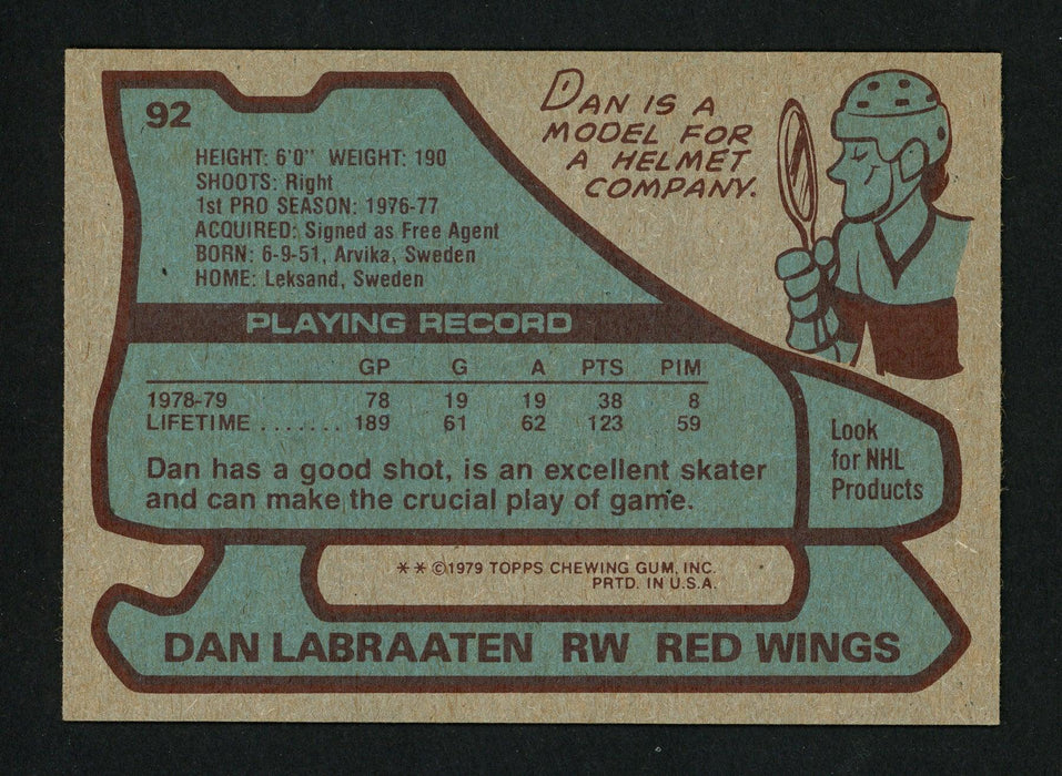 Dan Labraaten Autographed 1979-80 Topps Card #92 Detroit Red Wings SKU #154311 - RSA