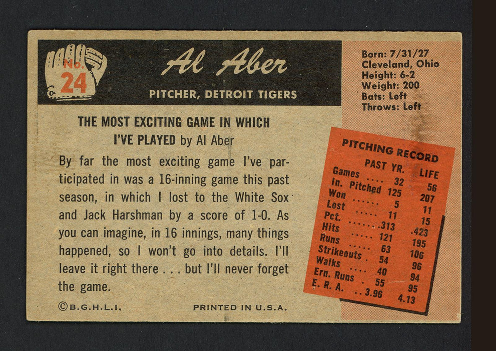 Al Aber Autographed 1955 Bowman Card #24 Detroit Tigers SKU #164177 - RSA