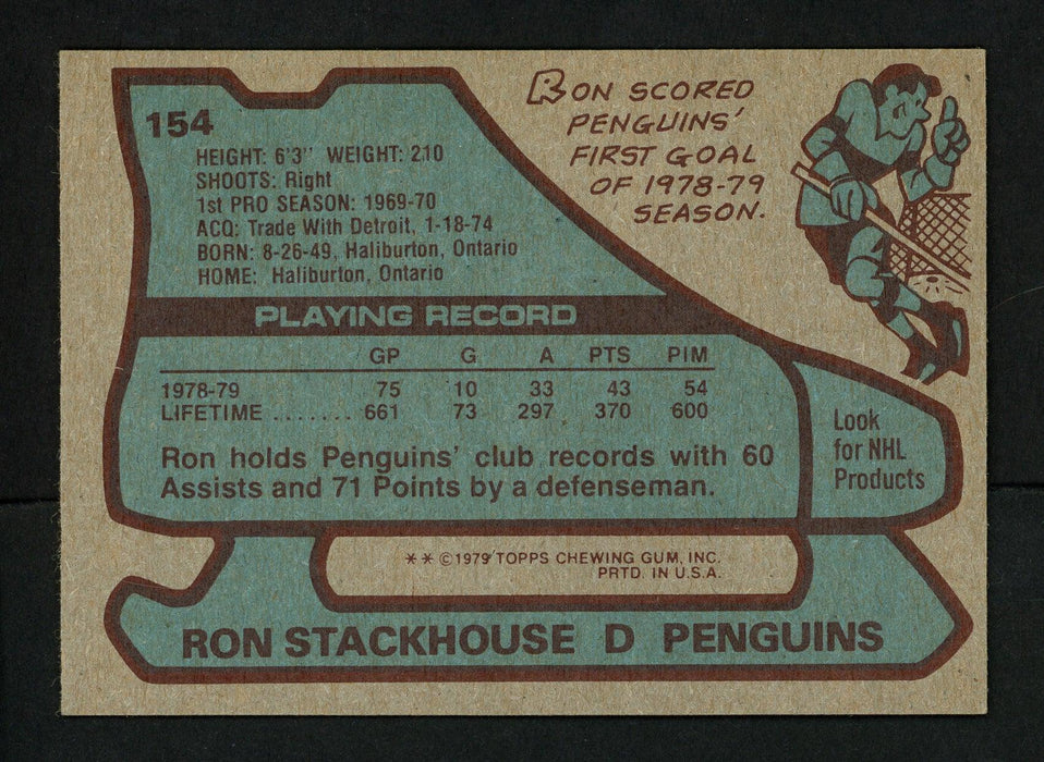 Ron Stackhouse Autographed 1979-80 Topps Card #154 Pittsburgh Penguins SKU #154334 - RSA