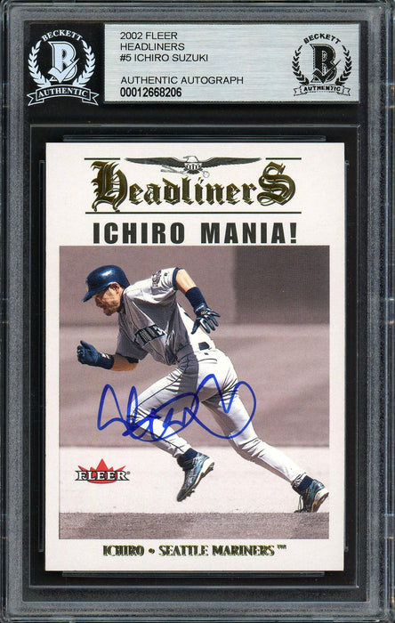Ichiro Suzuki Autographed 2002 Fleer Headliners Card #5 Seattle Mariners Beckett BAS #12668206 - RSA