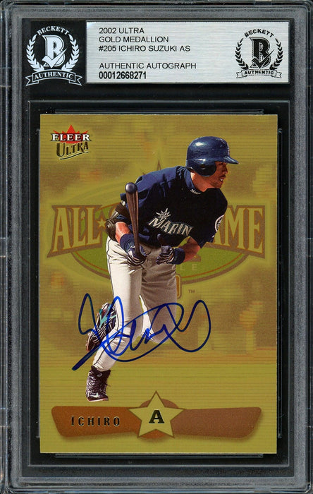 Ichiro Suzuki Autographed 2002 Fleer Ultra Gold Medallion Card #205 Seattle Mariners Beckett BAS #12668271 - RSA