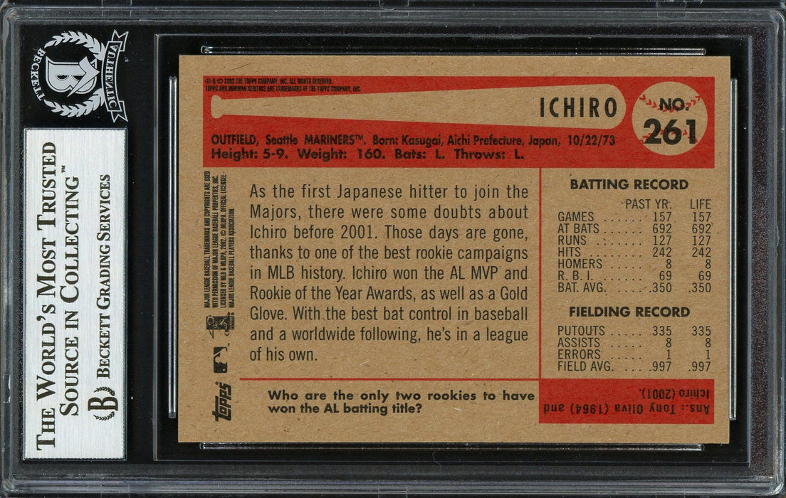 Ichiro Suzuki Autographed 2002 Bowman Heritage Card #261 Seattle Mariners Beckett BAS Stock #191255 - RSA