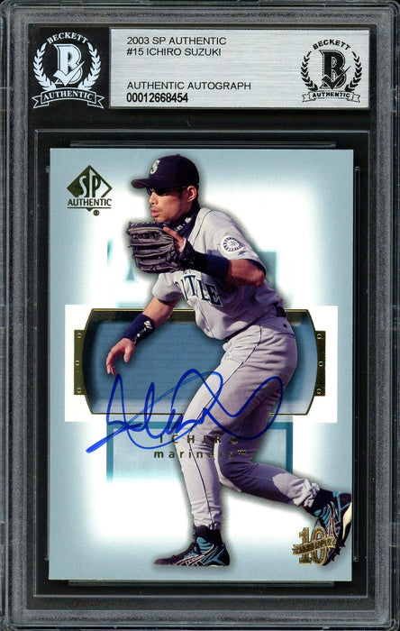 Ichiro Suzuki Autographed 2003 SP Authentic Card #15 Seattle Mariners Beckett BAS Stock #191259 - RSA