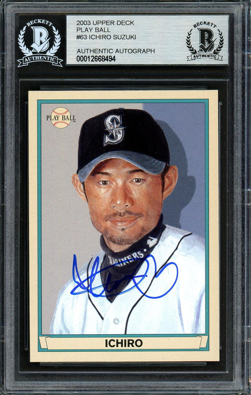 Ichiro Suzuki Autographed 2003 Upper Deck Play Ball Card #63 Seattle Mariners Beckett BAS Stock #191262 - RSA