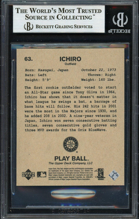Ichiro Suzuki Autographed 2003 Upper Deck Play Ball Mini Card #63 Seattle Mariners Beckett BAS #12668496 - RSA