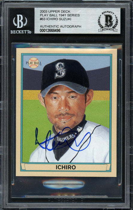 Ichiro Suzuki Autographed 2003 Upper Deck Play Ball Mini Card #63 Seattle Mariners Beckett BAS #12668496 - RSA