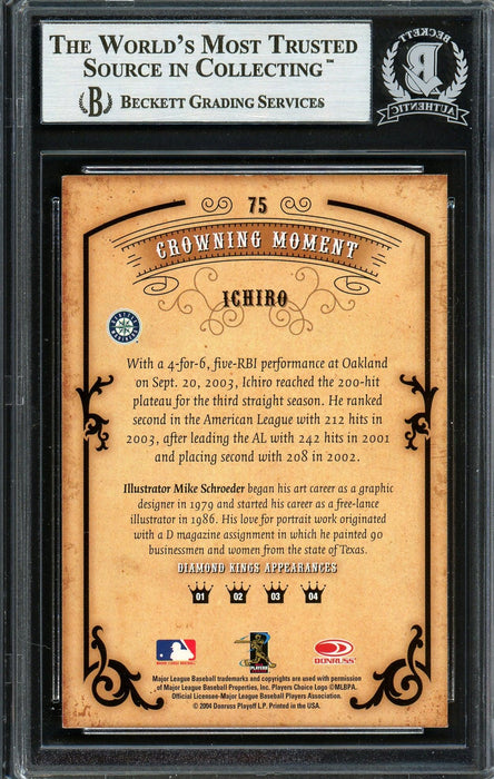 Ichiro Suzuki Autographed 2004 Donruss Diamond Kings Card #75 Seattle Mariners Beckett BAS Stock #191268 - RSA
