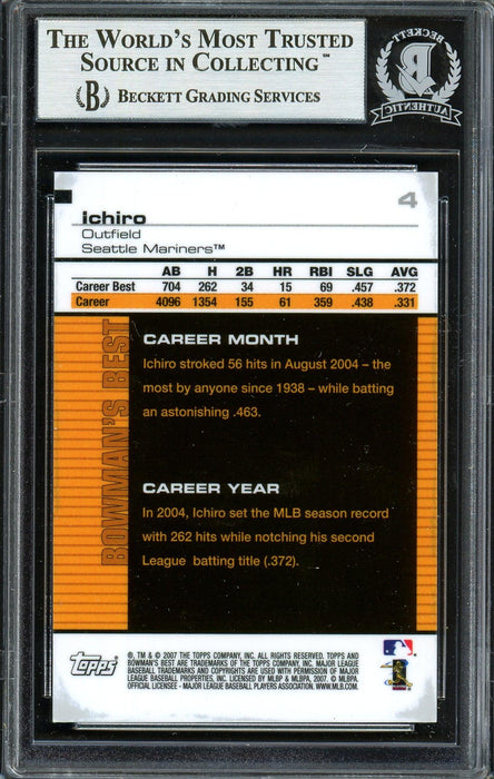 Ichiro Suzuki Autographed 2007 Bowman's Best Card #4 Seattle Mariners Beckett BAS Stock #191286 - RSA