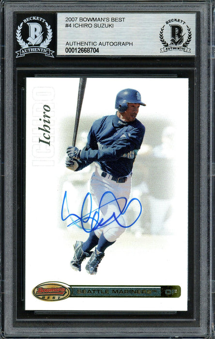 Ichiro Suzuki Autographed 2007 Bowman's Best Card #4 Seattle Mariners Beckett BAS Stock #191286 - RSA