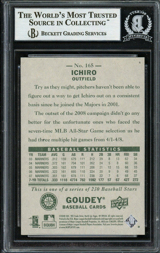 Ichiro Suzuki Autographed 2008 Upper Deck Goudey Card #165 Seattle Mariners Beckett BAS Stock #191301 - RSA