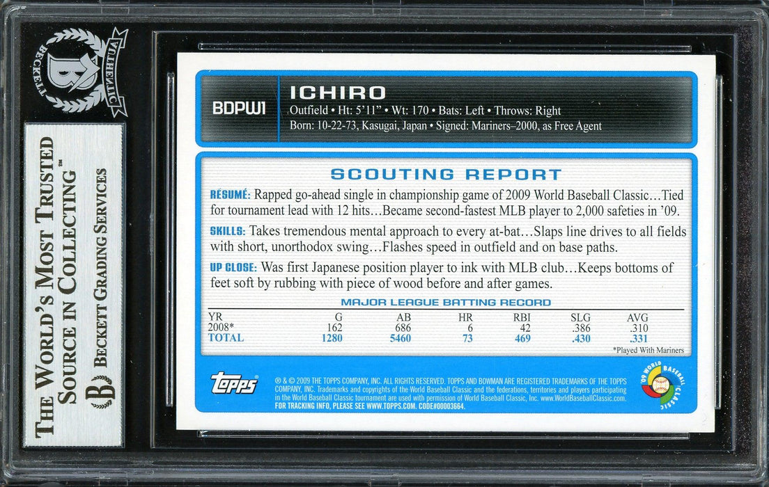 Ichiro Suzuki Autographed 2009 Bowman Draft Gold Card #BDPW1 Japan Beckett BAS Stock #191311 - RSA