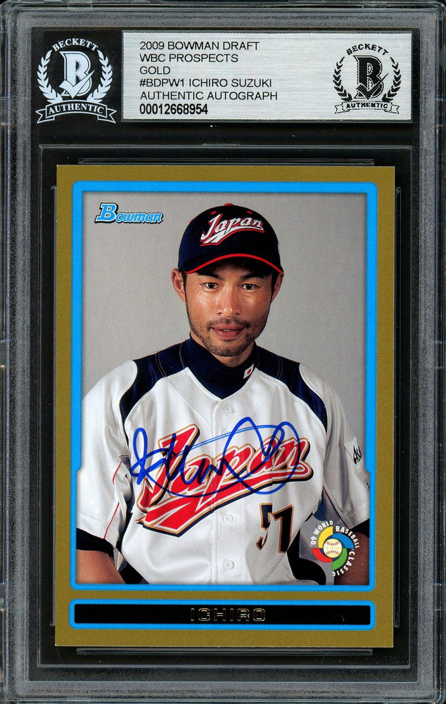 Ichiro Suzuki Autographed 2009 Bowman Draft Gold Card #BDPW1 Japan Beckett BAS Stock #191311 - RSA