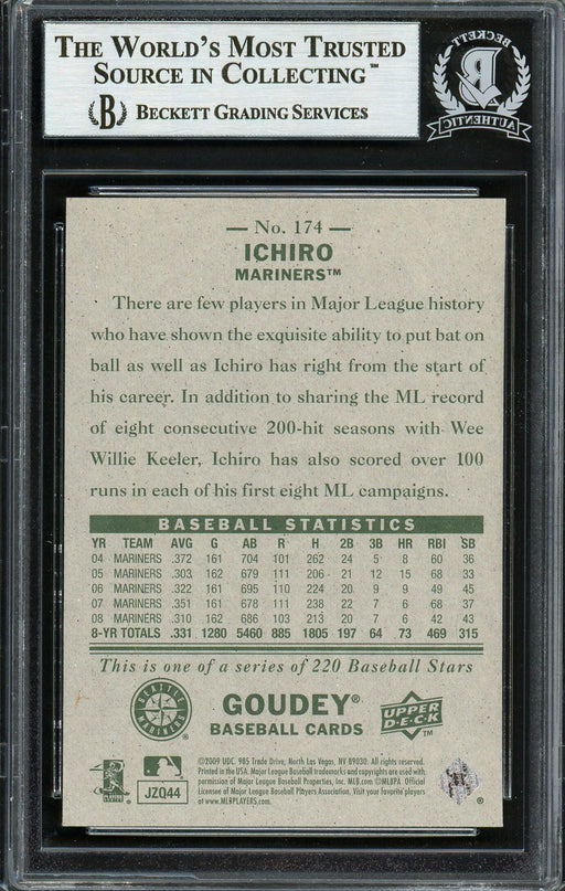 Ichiro Suzuki Autographed 2009 Upper Deck Goudey Card #174 Seattle Mariners Beckett BAS Stock #191314 - RSA