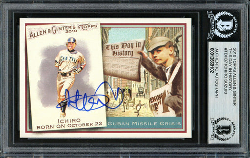 Ichiro Suzuki Autographed 2010 Topps Allen & Ginter This Day In History Card #TDH37 Seattle Mariners Beckett BAS Stock #191316 - RSA