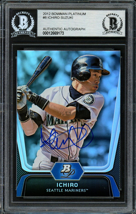 Ichiro Suzuki Autographed 2012 Bowman Platinum Card #8 Seattle Mariners Beckett BAS Stock #191343 - RSA