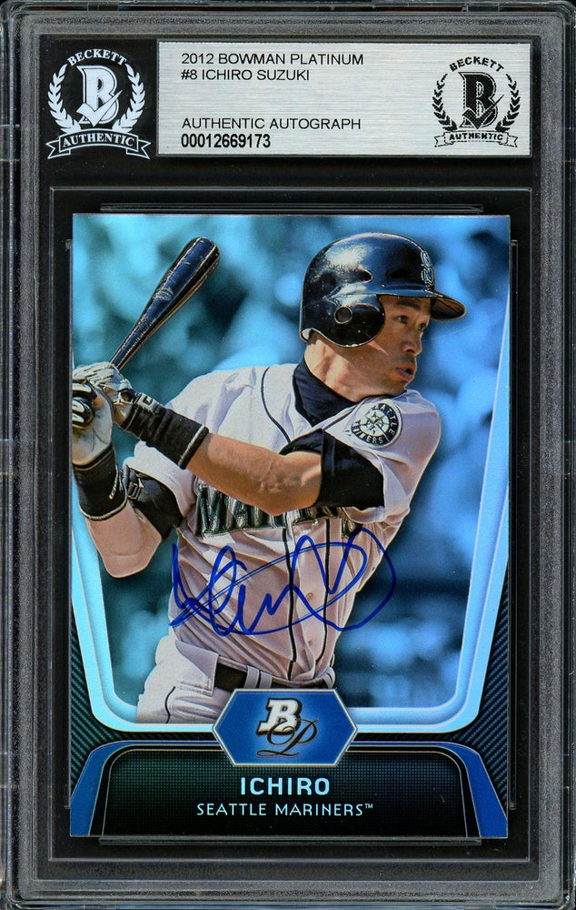 Ichiro Suzuki Autographed 2012 Bowman Platinum Card #8 Seattle Mariners Beckett BAS Stock #191343 - RSA