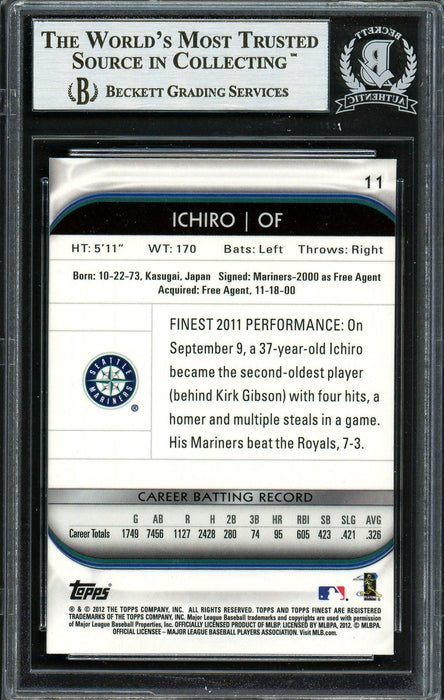 Ichiro Suzuki Autographed 2012 Topps Finest Card #11 Seattle Mariners Beckett BAS Stock #191344 - RSA