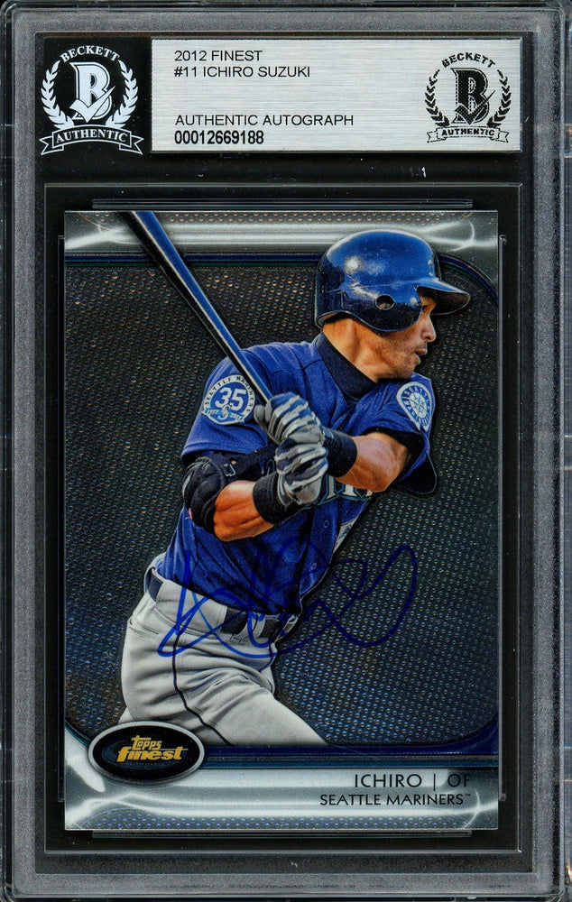Ichiro Suzuki Autographed 2012 Topps Finest Card #11 Seattle Mariners Beckett BAS Stock #191344 - RSA