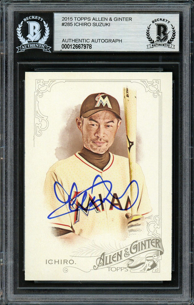 Ichiro Suzuki Autographed 2015 Topps Allen & Ginter Card #285 Miami Marlins Beckett BAS #12667978 - RSA