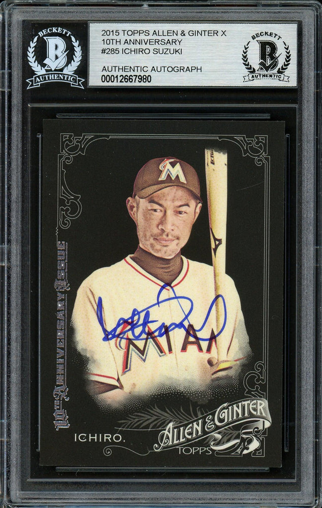 Ichiro Suzuki Autographed 2015 Topps Allen & Ginter Anniversary Card #285 Miami Marlins Beckett BAS #12667980 - RSA