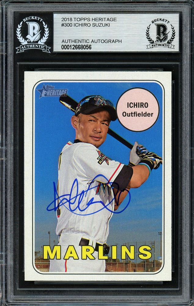 Ichiro Suzuki Autographed 2018 Topps Heritage Card #300 Miami Marlins Beckett BAS #12668056 - RSA