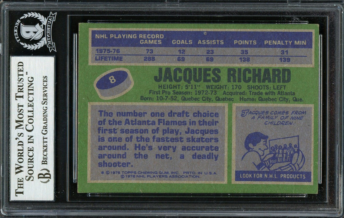 Jacques Richard Autographed 1976-77 Topps Card #8 Buffalo Sabres Beckett BAS #12666697 - RSA